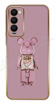 Eiroo Tecno Camon 18 Premier Candy Bear Standlı Mor Silikon Kılıf - 1