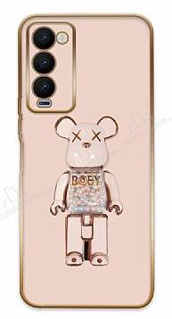 Eiroo Tecno Camon 18 Premier Candy Bear Standlı Pembe Silikon Kılıf - 1