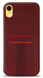 Eiroo Wallet iPhone XR Deri Görünümlü Kırmızı Silikon Kılıf - 1