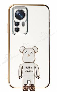 Eiroo Xiaomi 12T Baby Bear Standlı Beyaz Silikon Kılıf - 1