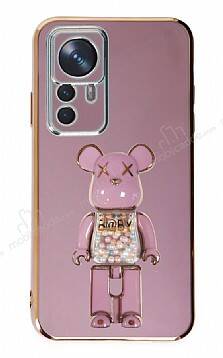 Eiroo Xiaomi 12T Candy Bear Standlı Mor Silikon Kılıf - 1