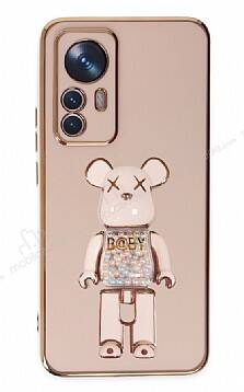 Eiroo Xiaomi 12T Candy Bear Standlı Pembe Silikon Kılıf - 1