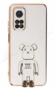 Eiroo Xiaomi Mi 10T Baby Bear Standlı Beyaz Silikon Kılıf - 1