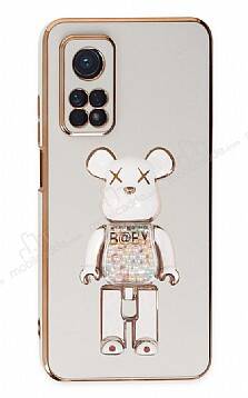 Eiroo Xiaomi Mi 10T Candy Bear Standlı Beyaz Silikon Kılıf - 1