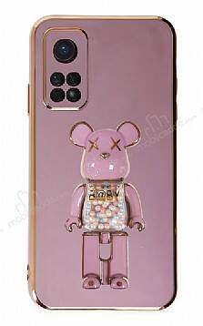 Eiroo Xiaomi Mi 10T Candy Bear Standlı Mor Silikon Kılıf - 1