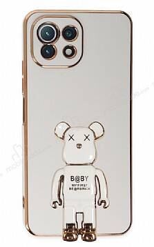 Eiroo Xiaomi Mi 11 Lite 5G Baby Bear Standlı Beyaz Silikon Kılıf - 1