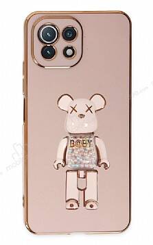 Eiroo Xiaomi Mi 11 Lite 5G Candy Bear Standlı Pembe Silikon Kılıf - 1