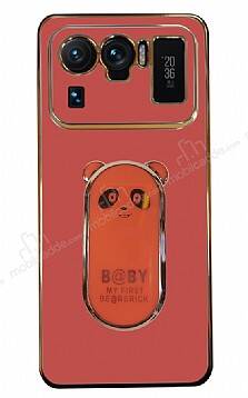 Eiroo Xiaomi Mi 11 Ultra Baby Panda Standlı Kırmızı Silikon Kılıf - 1