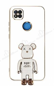 Eiroo Xiaomi Poco C3 Baby Bear Standlı Beyaz Silikon Kılıf - 1