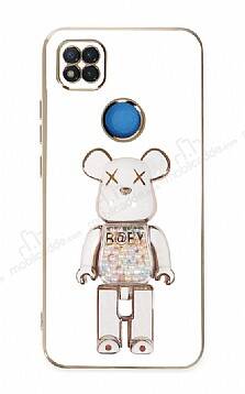 Eiroo Xiaomi Poco C3 Candy Bear Standlı Beyaz Silikon Kılıf - 1