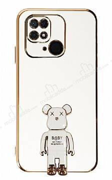 Eiroo Xiaomi Poco C40 Baby Bear Standlı Beyaz Silikon Kılıf - 1