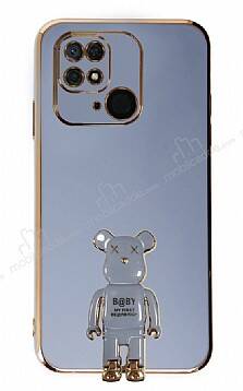 Eiroo Xiaomi Poco C40 Baby Bear Standlı Mavi Silikon Kılıf - 1