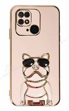 Eiroo Xiaomi Poco C40 Bulldog Standlı Pembe Silikon Kılıf - 1