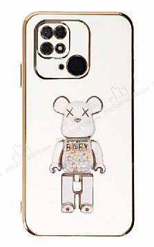 Eiroo Xiaomi Poco C40 Candy Bear Standlı Beyaz Silikon Kılıf - 1