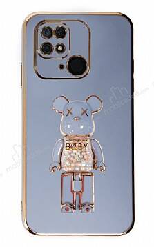 Eiroo Xiaomi Poco C40 Candy Bear Standlı Mavi Silikon Kılıf - 1