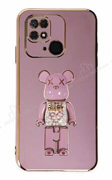 Eiroo Xiaomi Poco C40 Candy Bear Standlı Mor Silikon Kılıf - 1