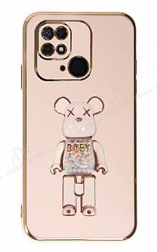 Eiroo Xiaomi Poco C40 Candy Bear Standlı Pembe Silikon Kılıf - 1