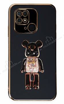 Eiroo Xiaomi Poco C40 Candy Bear Standlı Siyah Silikon Kılıf - 1