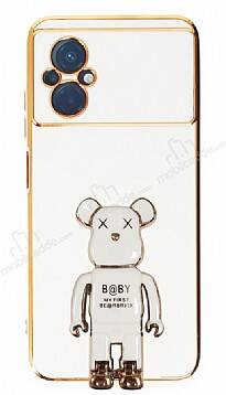 Eiroo Xiaomi Poco M5 Baby Bear Standlı Beyaz Silikon Kılıf - 1