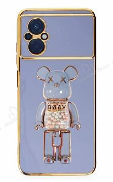 Eiroo Xiaomi Poco M5 Candy Bear Standlı Mavi Silikon Kılıf - 1