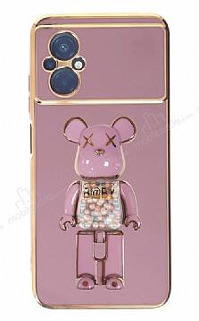 Eiroo Xiaomi Poco M5 Candy Bear Standlı Mor Silikon Kılıf - 1