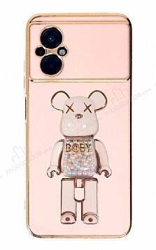 Eiroo Xiaomi Poco M5 Candy Bear Standlı Pembe Silikon Kılıf - 1