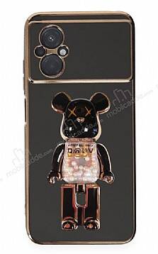 Eiroo Xiaomi Poco M5 Candy Bear Standlı Siyah Silikon Kılıf - 1