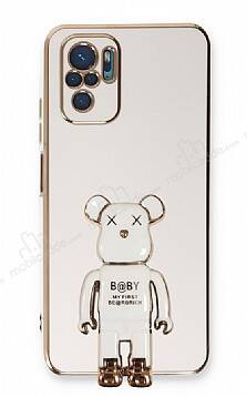 Eiroo Xiaomi Poco M5s Baby Bear Standlı Beyaz Silikon Kılıf - 1