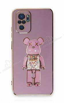 Eiroo Xiaomi Poco M5s Candy Bear Standlı Mor Silikon Kılıf - 1