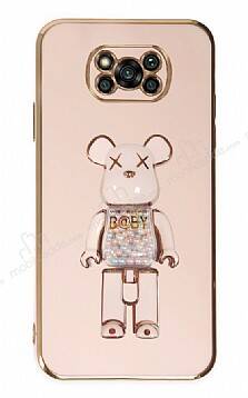 Eiroo Xiaomi Poco X3 Candy Bear Standlı Pembe Silikon Kılıf - 1