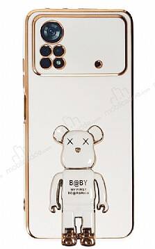 Eiroo Xiaomi Poco X4 Pro 5G Baby Bear Standlı Beyaz Silikon Kılıf - 1