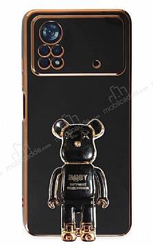 Eiroo Xiaomi Poco X4 Pro 5G Baby Bear Standlı Siyah Silikon Kılıf - 1