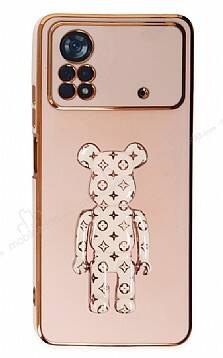 Eiroo Xiaomi Poco X4 Pro 5G Bearbrick Standlı Pembe Silikon Kılıf - 1