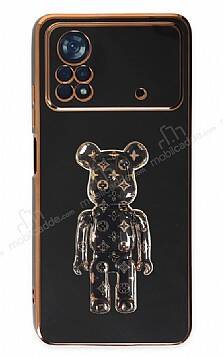 Eiroo Xiaomi Poco X4 Pro 5G Bearbrick Standlı Siyah Silikon Kılıf - 1