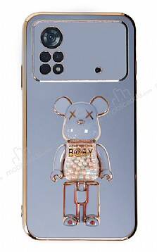 Eiroo Xiaomi Poco X4 Pro 5G Candy Bear Standlı Mavi Silikon Kılıf - 1