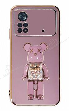 Eiroo Xiaomi Poco X4 Pro 5G Candy Bear Standlı Mor Silikon Kılıf - 1