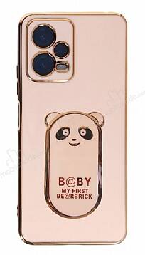 Eiroo Xiaomi Poco X5 5G Baby Panda Standlı Pembe Silikon Kılıf - 1