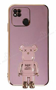 Eiroo Xiaomi Redmi 10A Baby Bear Standlı Mor Silikon Kılıf - 1