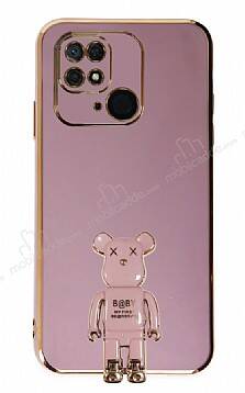 Eiroo Xiaomi Redmi 10C Baby Bear Standlı Mor Silikon Kılıf - 1