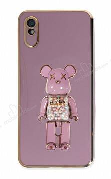 Eiroo Xiaomi Redmi 9A Candy Bear Standlı Mor Silikon Kılıf - 1