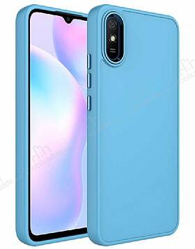 Eiroo Xiaomi Redmi 9A Metal Çerçeveli Açık Mavi Rubber Kılıf - 1