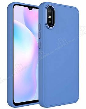 Eiroo Xiaomi Redmi 9A Metal Çerçeveli Mavi Rubber Kılıf - 1