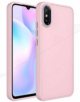 Eiroo Xiaomi Redmi 9A Metal Çerçeveli Pembe Rubber Kılıf - 1