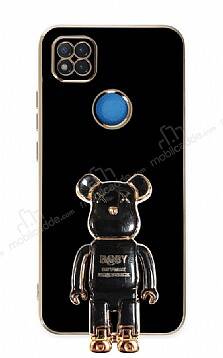 Eiroo Xiaomi Redmi 9C Baby Bear Standlı Siyah Silikon Kılıf - 1