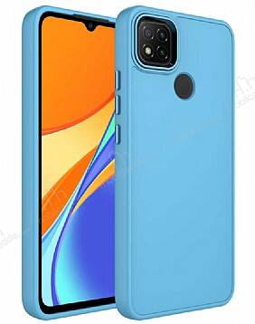 Eiroo Xiaomi Redmi 9C Metal Çerçeveli Açık Mavi Rubber Kılıf - 1