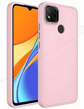 Eiroo Xiaomi Redmi 9C Metal Çerçeveli Pembe Rubber Kılıf - 1