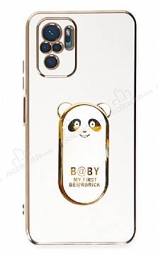 Eiroo Xiaomi Redmi Note 10 Baby Panda Standlı Beyaz Silikon Kılıf - 1