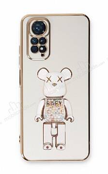 Eiroo Xiaomi Redmi Note 11 Candy Bear Standlı Beyaz Silikon Kılıf - 1