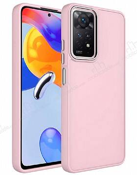 Eiroo Xiaomi Redmi Note 11 Metal Çerçeveli Pembe Rubber Kılıf - 1