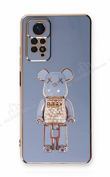 Eiroo Xiaomi Redmi Note 11 Pro Candy Bear Standlı Mavi Silikon Kılıf - 1